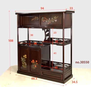 ギャラリー 飾棚: 紫檀 蒔絵入り 上2枚戸  高さ108cm 唐木指物　no.30550