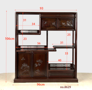 飾り棚:紫檀 隅丸 4枚戸彫り 3.5尺棚(これから仕上げ品)　 no.8629