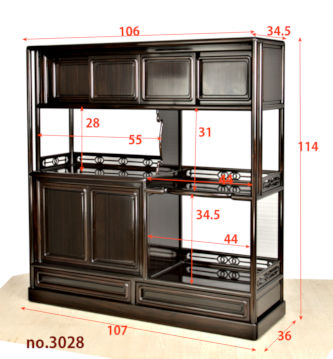 飾り棚 :黒檀 隅丸 6枚戸   3.8尺棚　no.3028