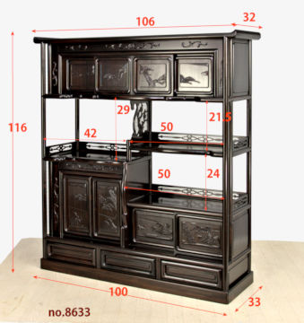 飾り棚:黒檀 8枚戸 筆返し 3.8尺棚　(これから仕上げ品)　 no.8633